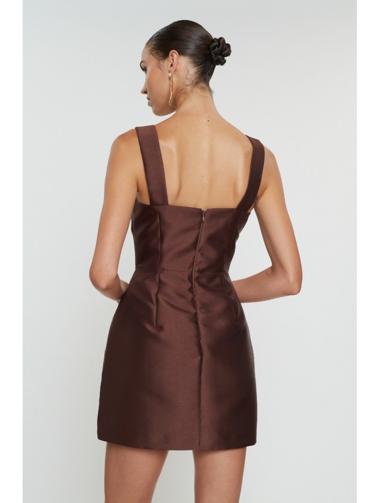 MIX AND MATCH Vasiliki Mini Dress Brown Καφέ Μίνι Φόρεμα